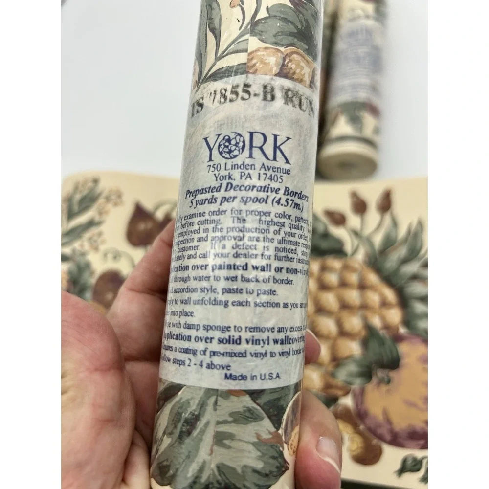 York VTG wallpaper border fruits 3 Rolls Pineapple apples pear floral 15 Yards